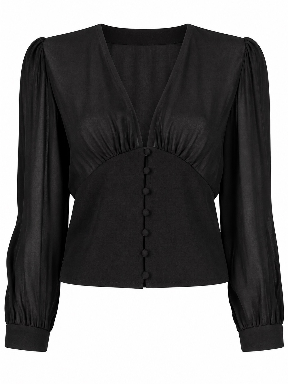 Yves Saint Laurent Rive Gauche Black Silk V-Neck Blouse • Size 38